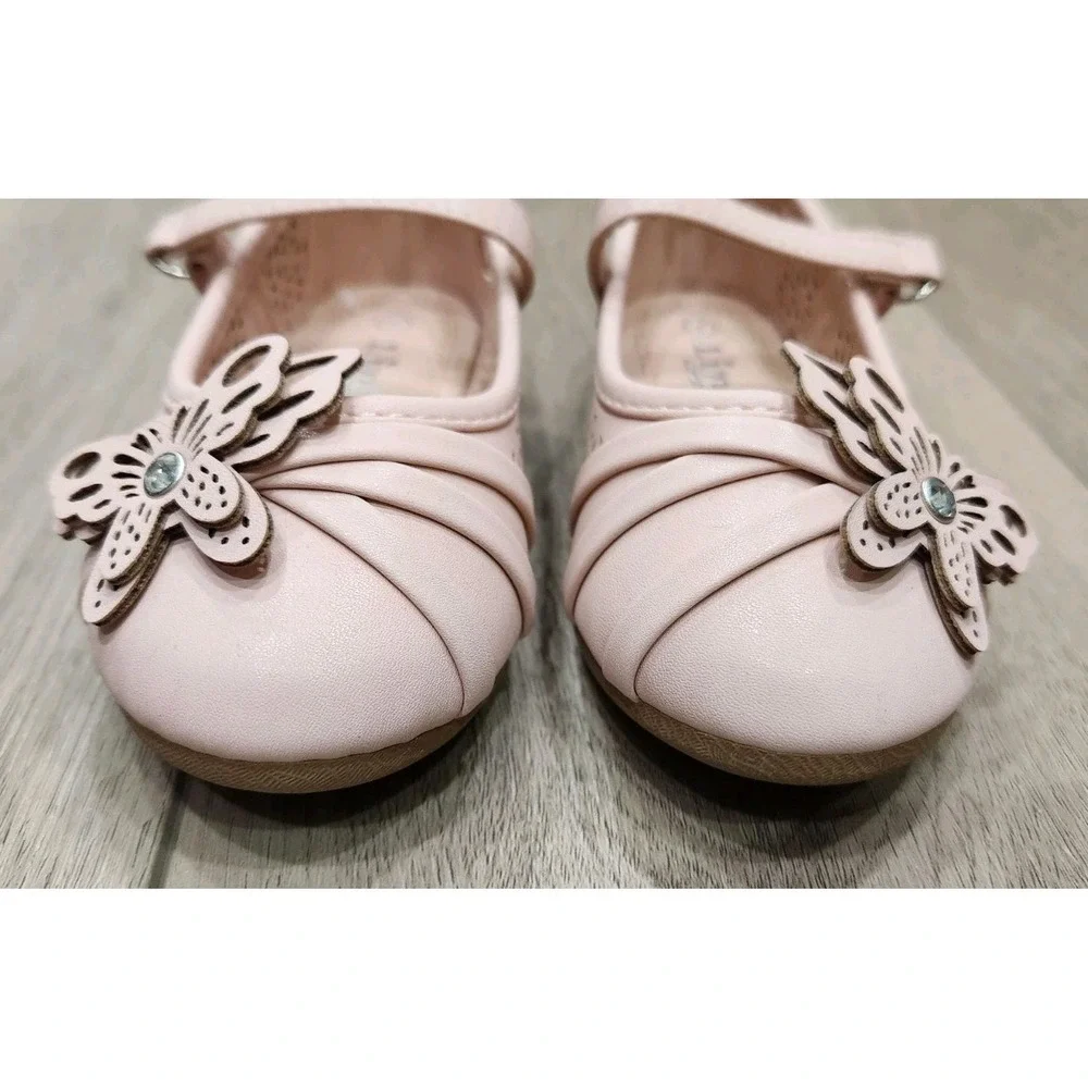 Girls Toddler Light Pink Butterfly‎ Dress Shoes Spring Easter Wedding Size 7